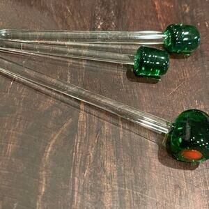 Blown glass olive pics martini set of 3 super cool!
